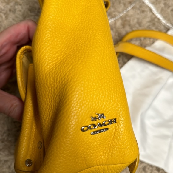 Coach Yellow Pebble Leather Mini Turnlock Backpack Bag - Picture 9 of 11